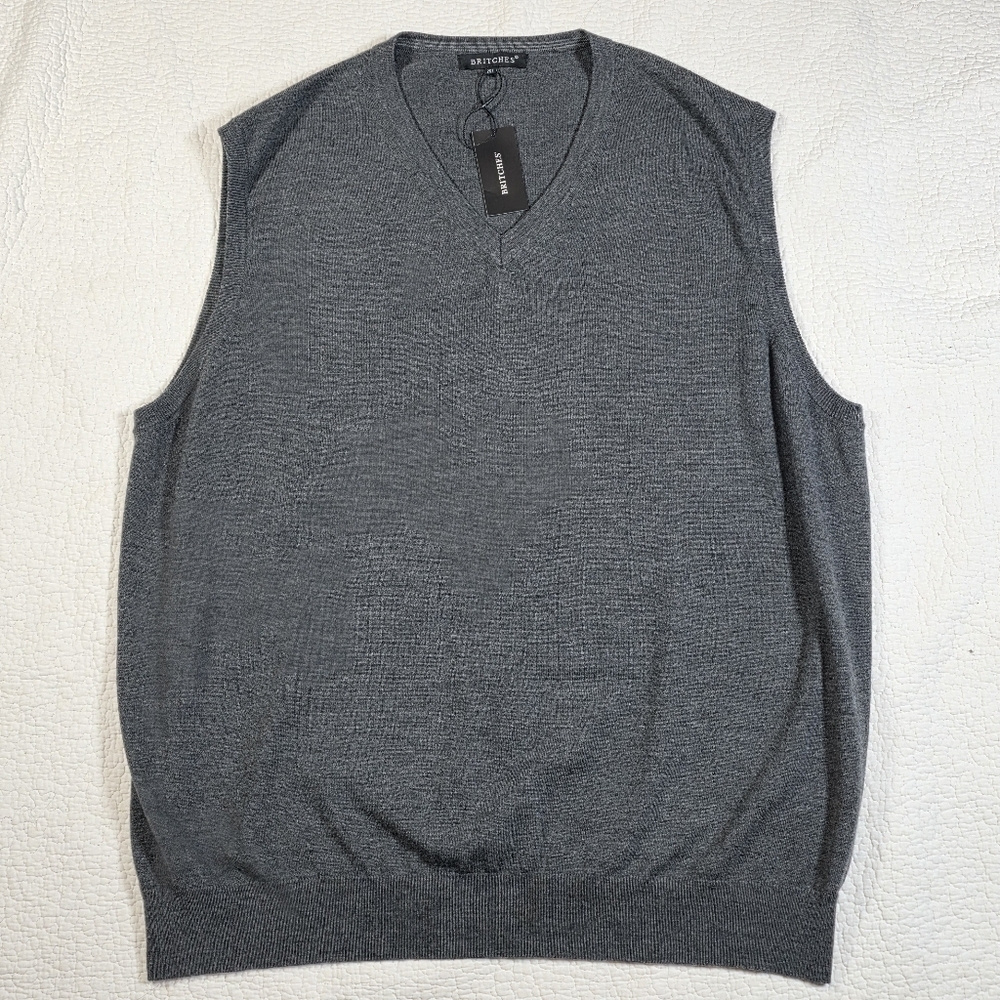 NWT Britches Gray Merino Wool Blend Classic Layering Sweater Vest